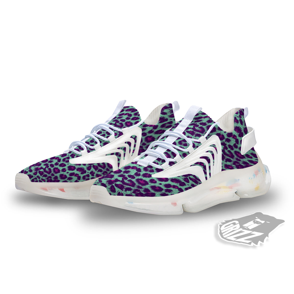 Purple And Blue Neon Leopard Print White Gym Shoes-grizzshop