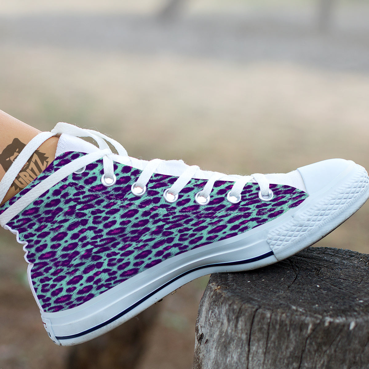 Purple And Blue Neon Leopard Print White High Top Shoes-grizzshop