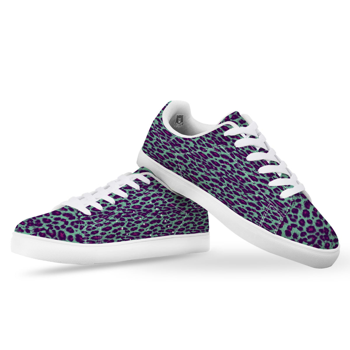 Purple And Blue Neon Leopard Print White Low Top Sneakers-grizzshop