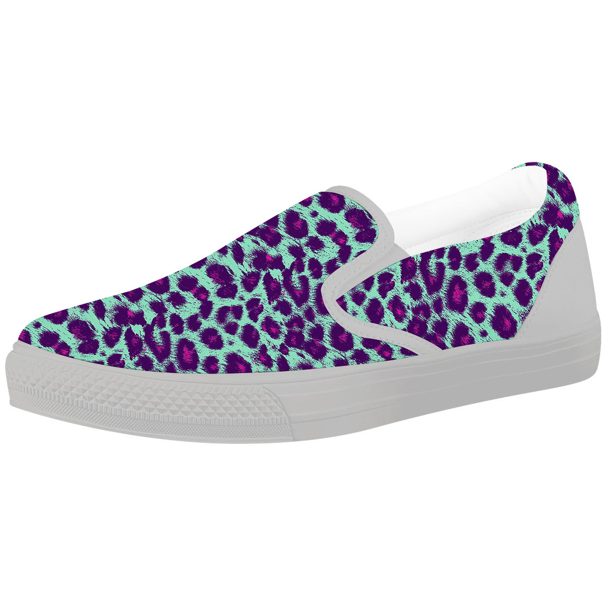 Purple And Blue Neon Leopard Print White Slip On Shoes-grizzshop