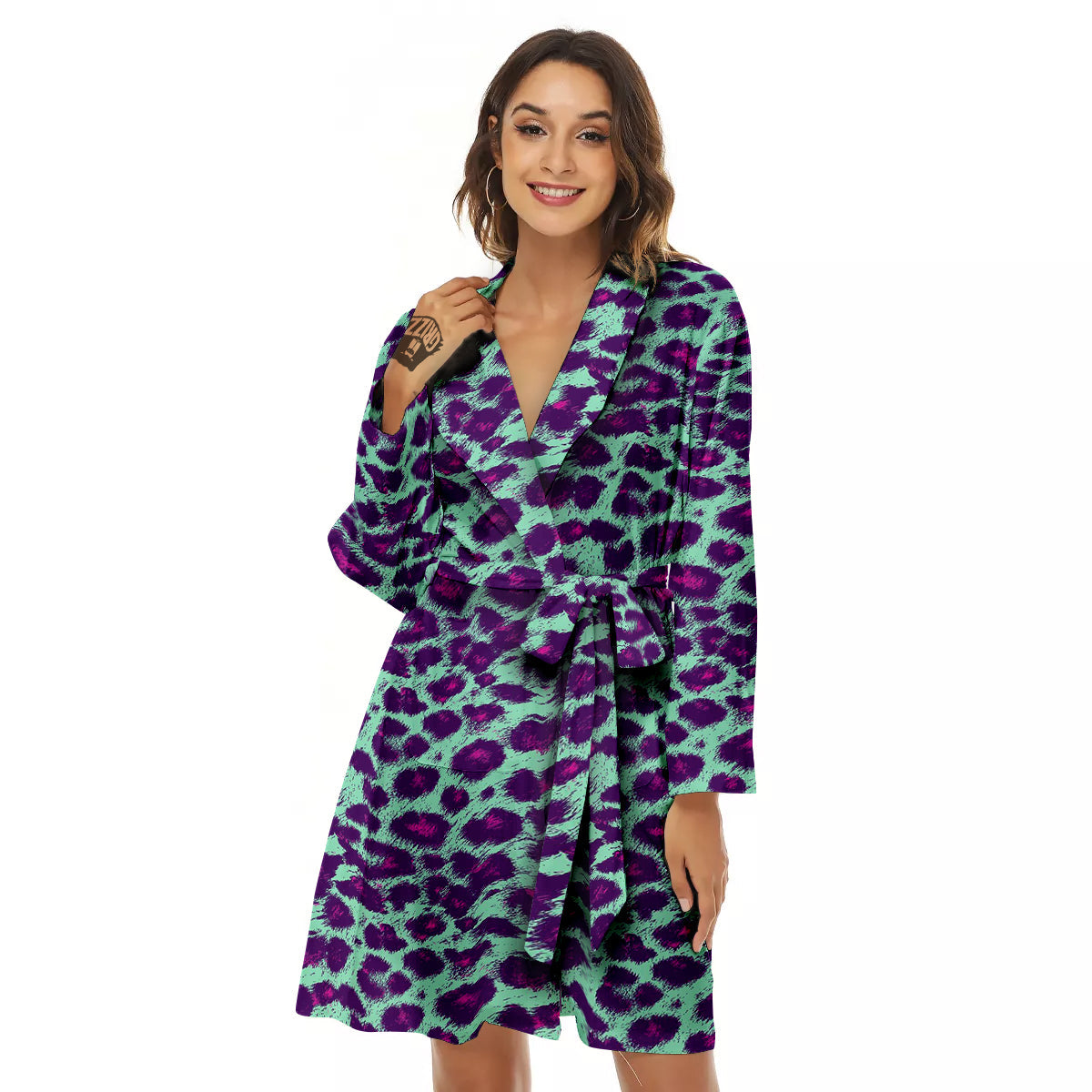 Purple And Blue Neon Leopard Print Women's Robe-grizzshop