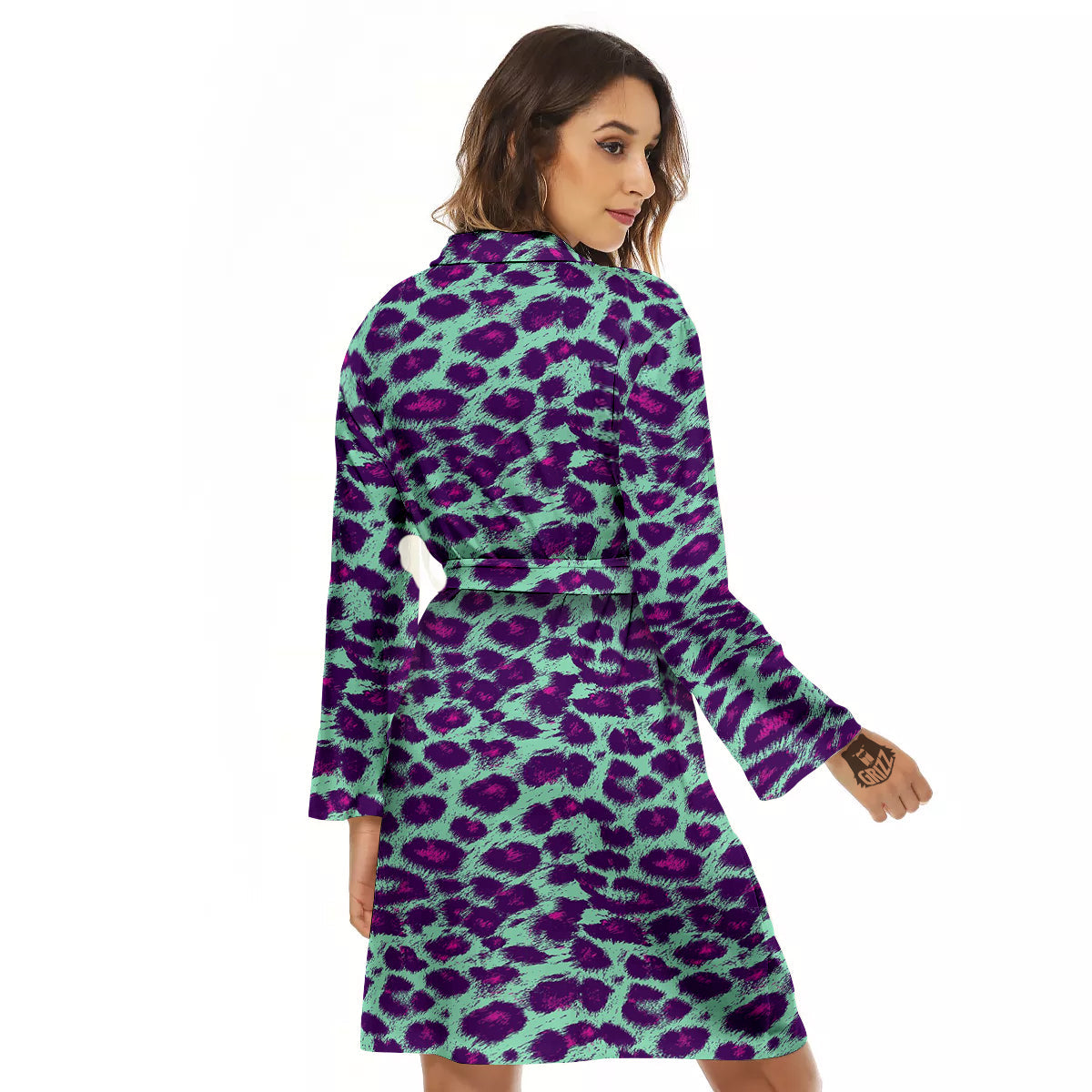 Purple And Blue Neon Leopard Print Women's Robe-grizzshop