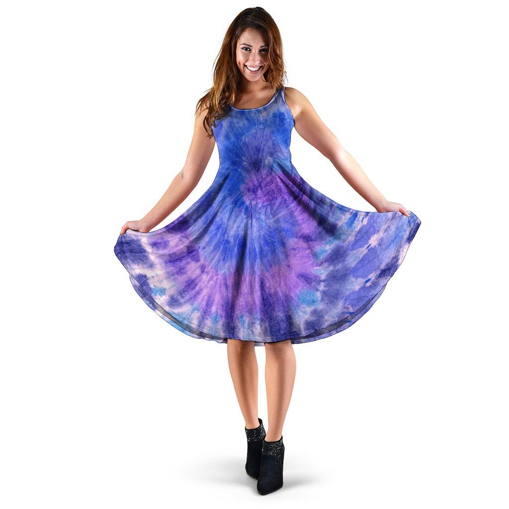 Purple And Blue Tie Dye Dress-grizzshop