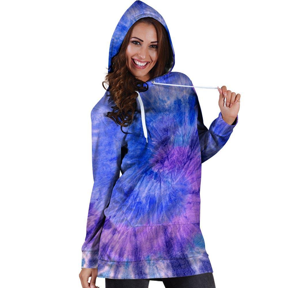 Purple And Blue Tie Dye Hoodie Dress-grizzshop