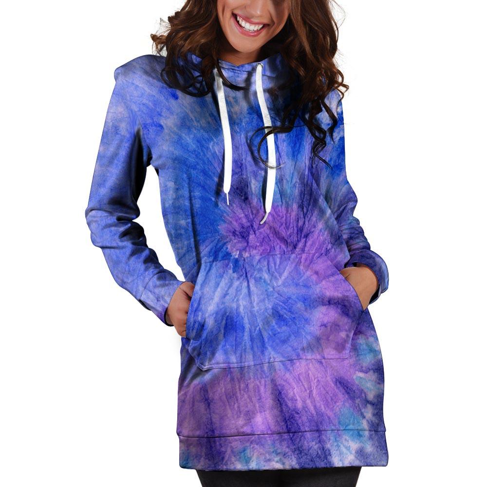 Purple And Blue Tie Dye Hoodie Dress-grizzshop