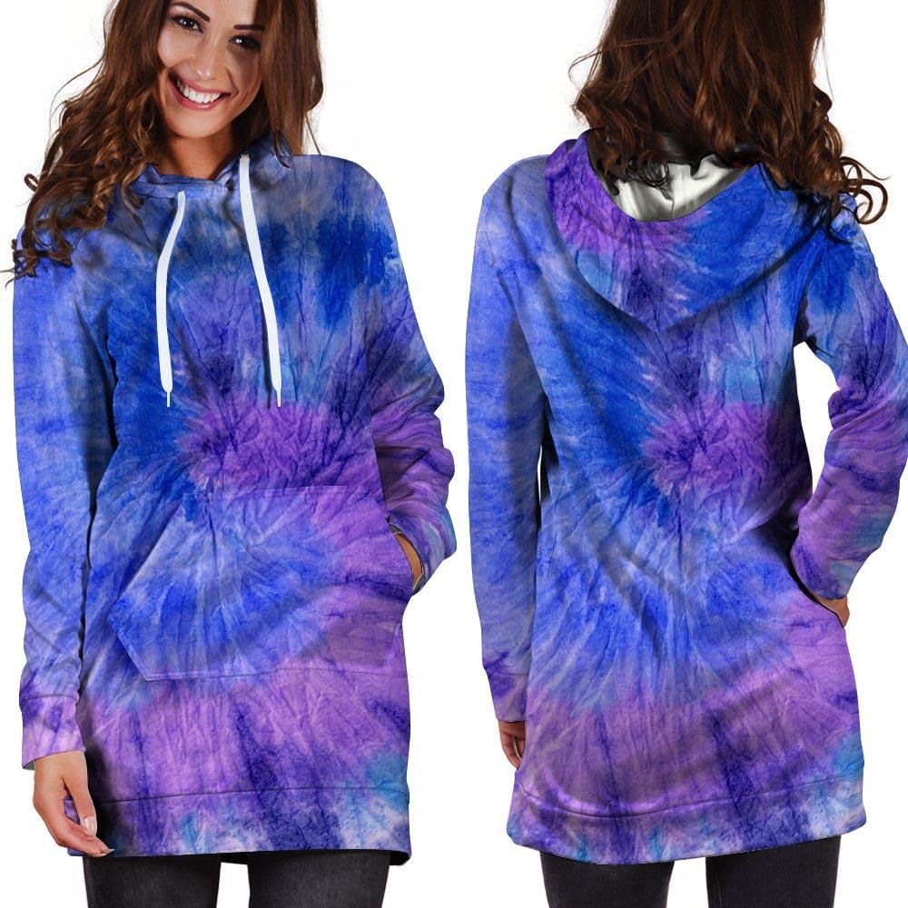 Purple And Blue Tie Dye Hoodie Dress-grizzshop