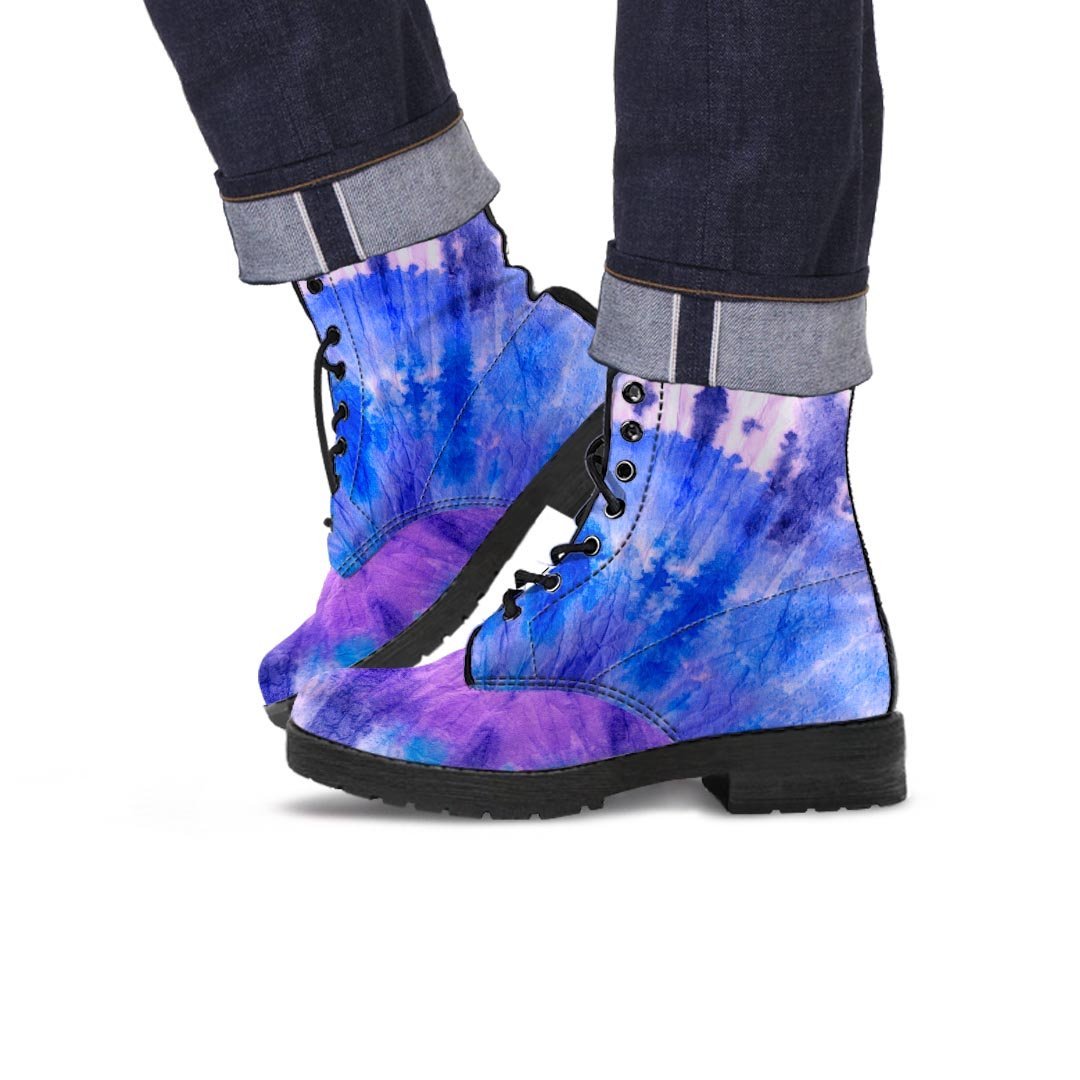 Purple And Blue Tie Dye Men's Boots-grizzshop