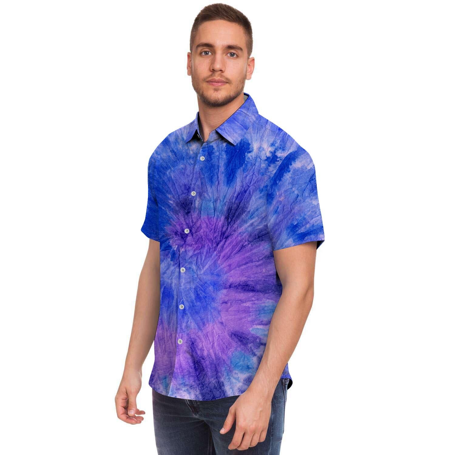 Purple And Blue Tie Dye Men's Short Sleeve Shirt-grizzshop