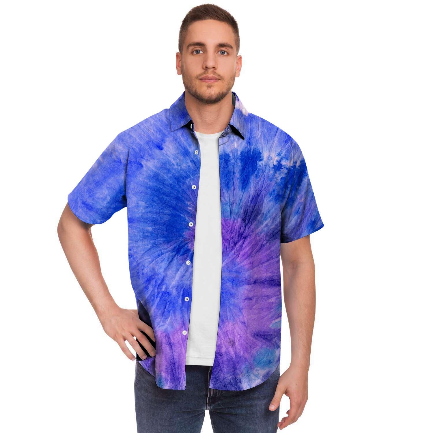 Purple And Blue Tie Dye Men's Short Sleeve Shirt-grizzshop
