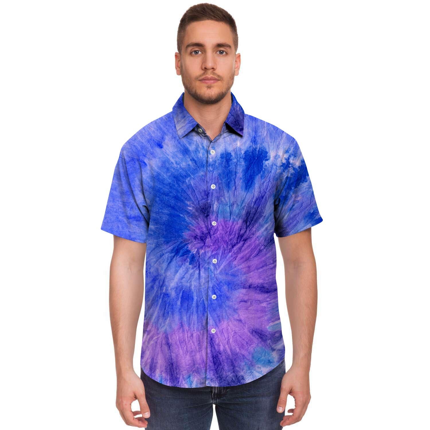 Purple And Blue Tie Dye Men's Short Sleeve Shirt-grizzshop