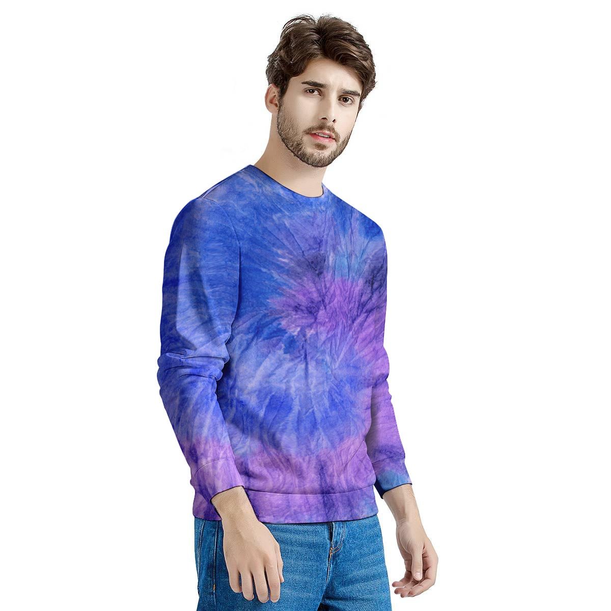 Purple And Blue Tie Dye Men's Sweatshirt-grizzshop