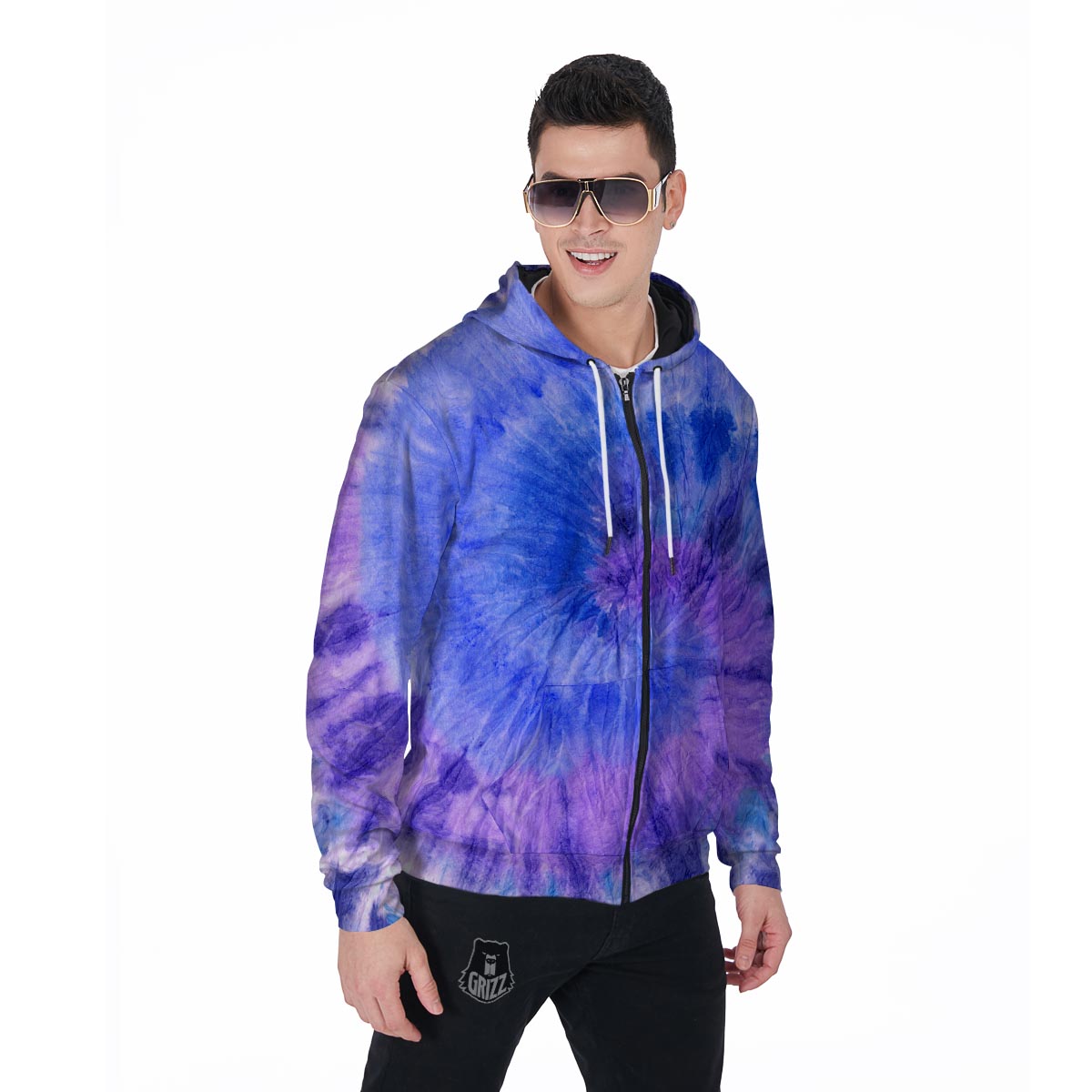 Purple And Blue Tie Dye Men's Zip Up Hoodie-grizzshop