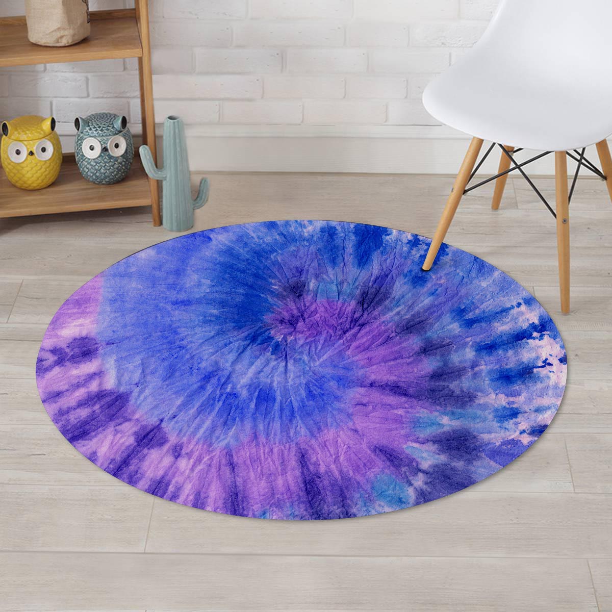 Purple And Blue Tie Dye Round Rug-grizzshop