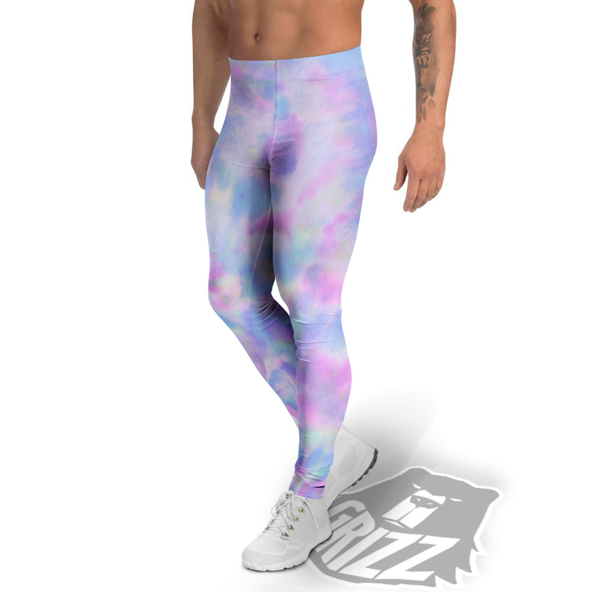 Purple And Blue Tie Dye Shibori Print Men's Leggings-grizzshop