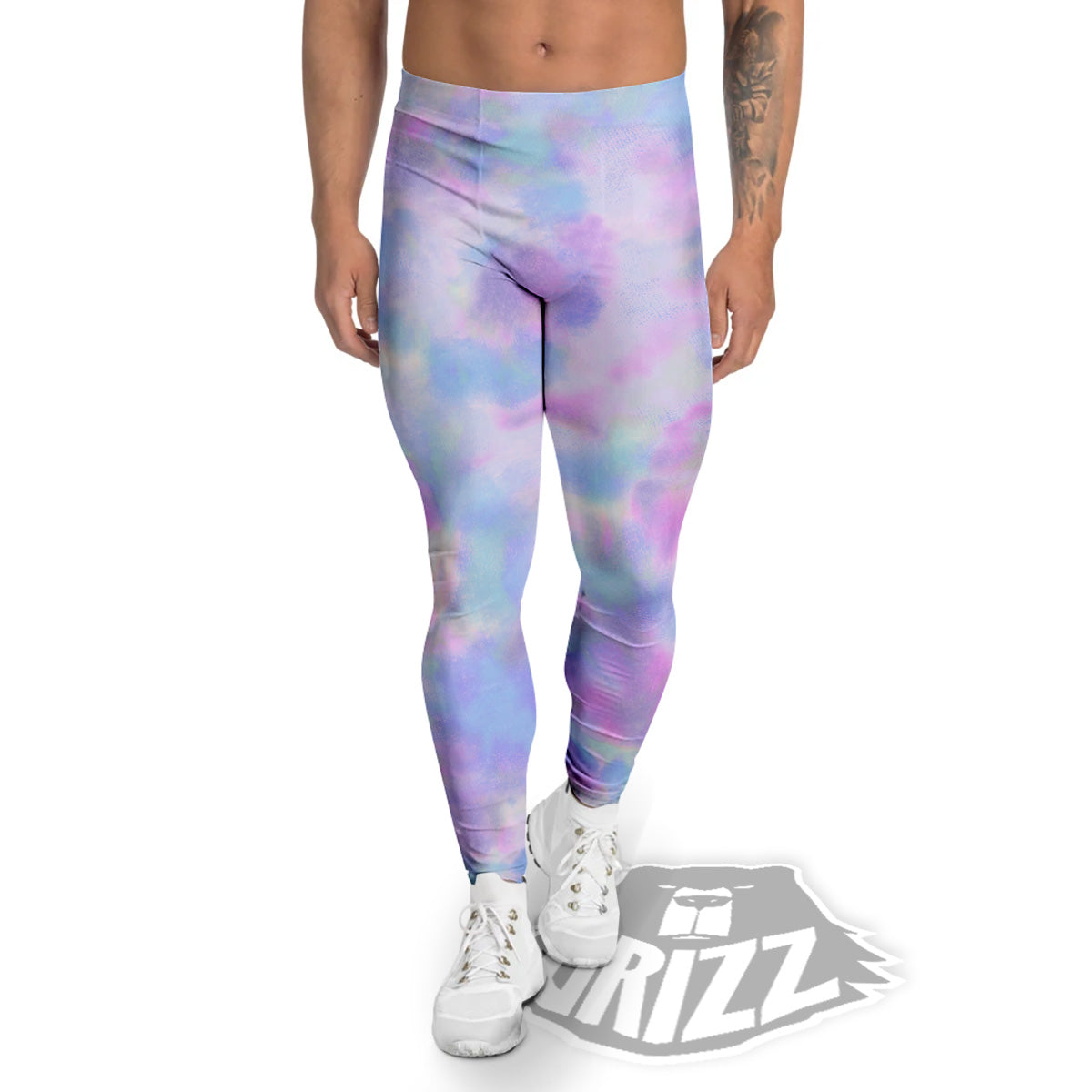 Purple And Blue Tie Dye Shibori Print Men's Leggings-grizzshop