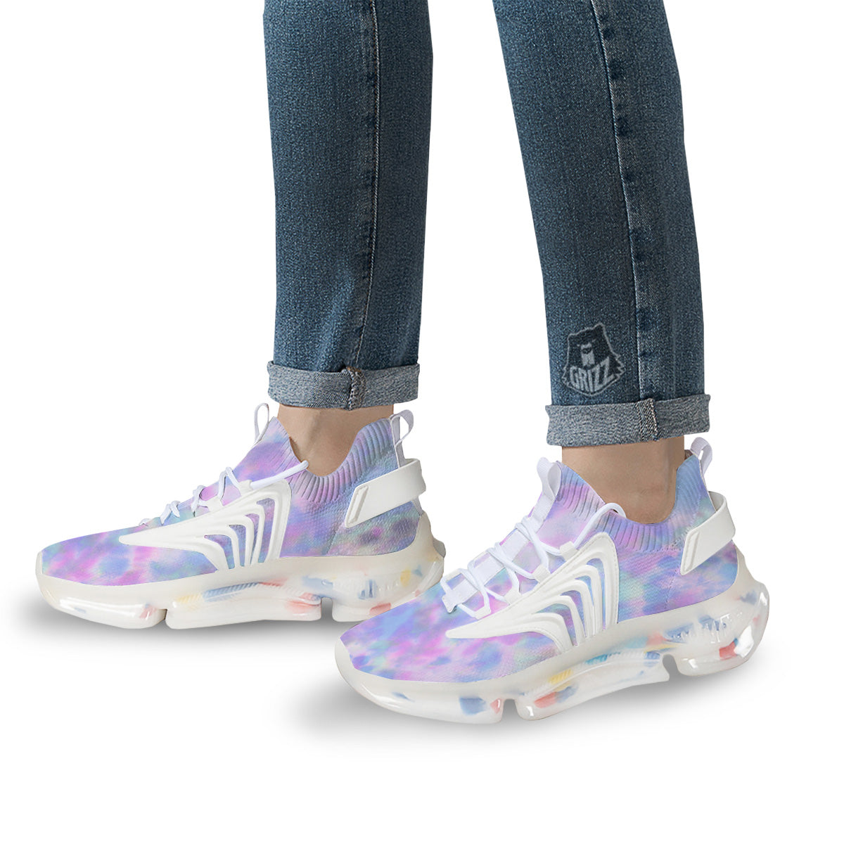 Purple And Blue Tie Dye Shibori Print White Gym Shoes-grizzshop