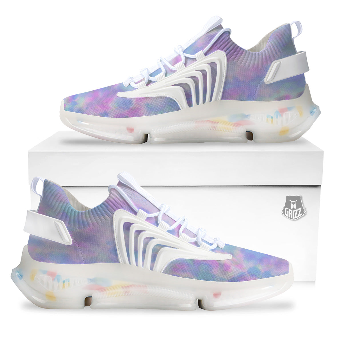 Purple And Blue Tie Dye Shibori Print White Gym Shoes-grizzshop