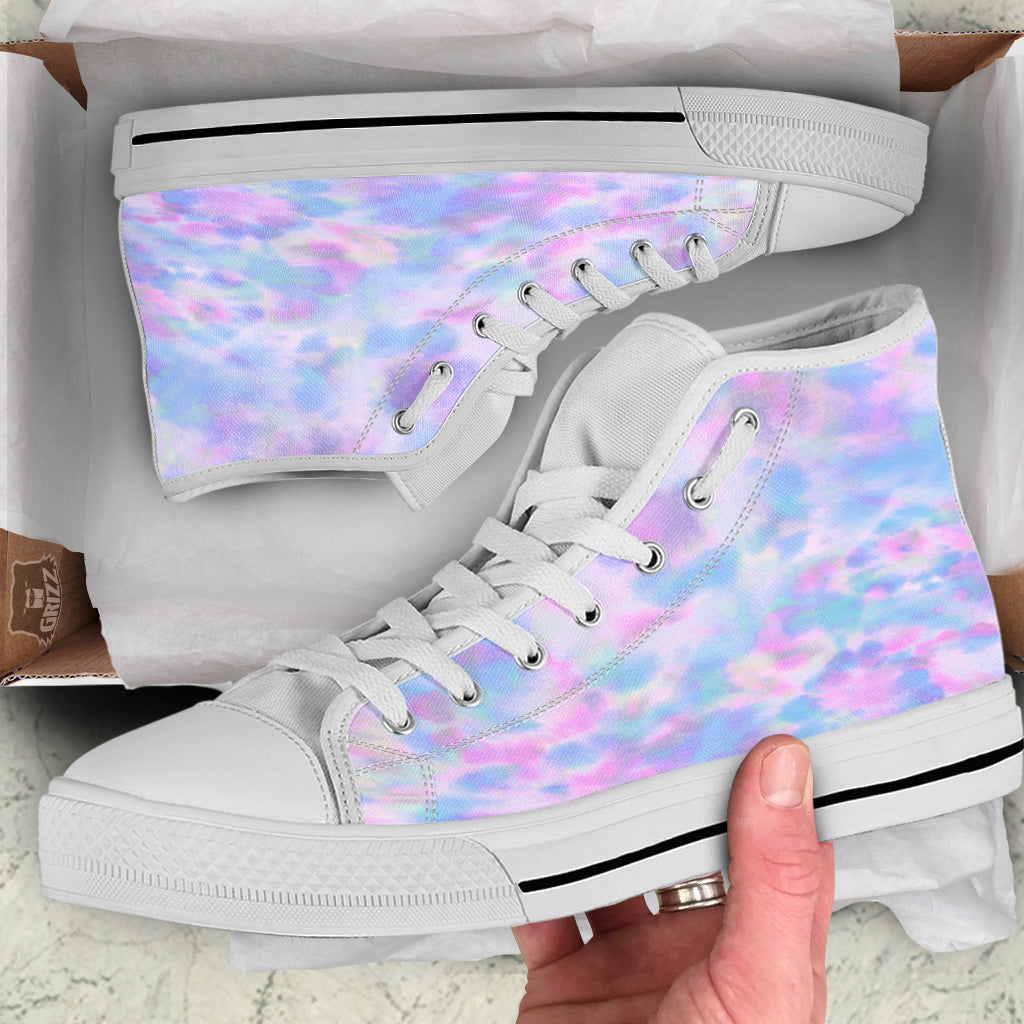 Purple And Blue Tie Dye Shibori Print White High Top Shoes-grizzshop