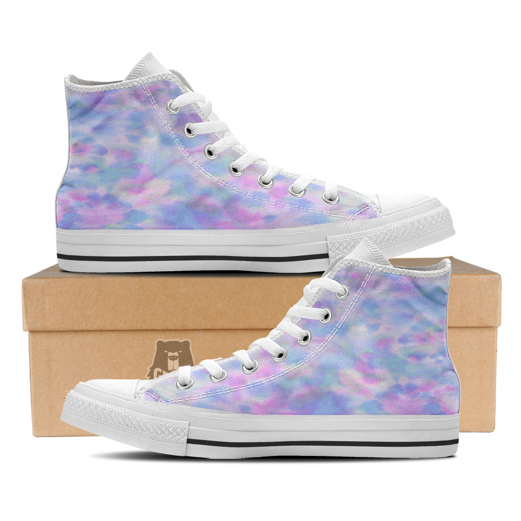Purple And Blue Tie Dye Shibori Print White High Top Shoes-grizzshop