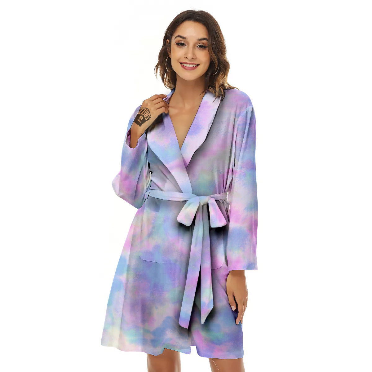 Purple And Blue Tie Dye Shibori Print Women's Robe-grizzshop