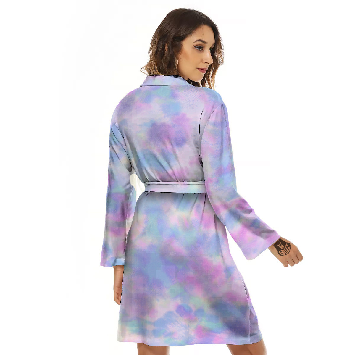 Purple And Blue Tie Dye Shibori Print Women's Robe-grizzshop