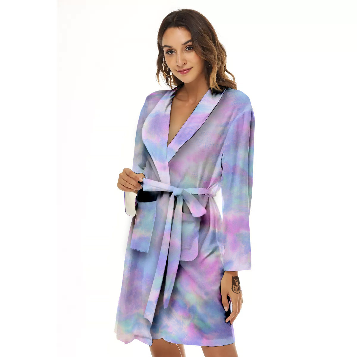 Purple And Blue Tie Dye Shibori Print Women's Robe-grizzshop