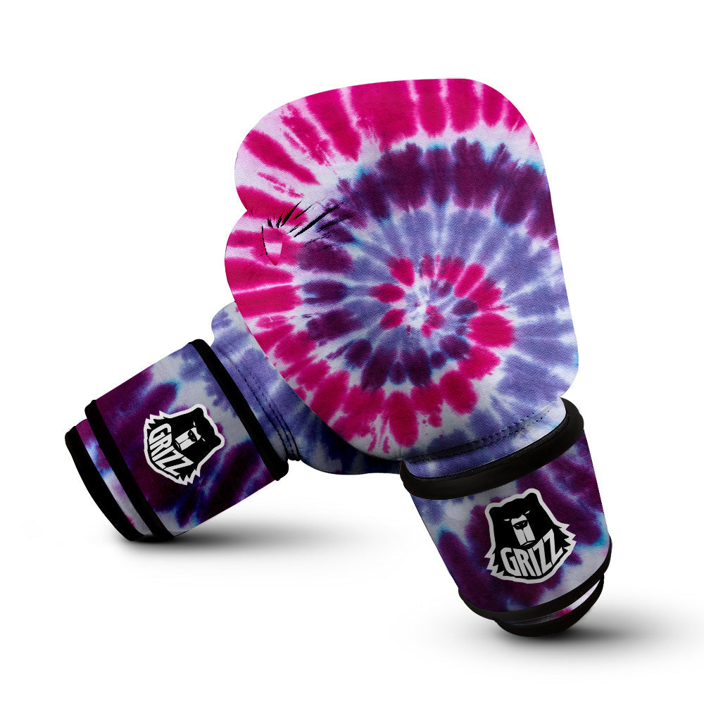 Purple And Blue Tie Dye Spiral Print Boxing Gloves-grizzshop