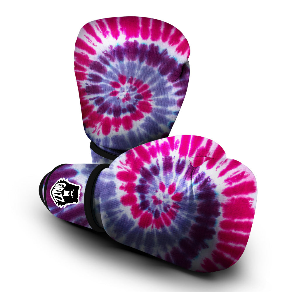 Purple And Blue Tie Dye Spiral Print Boxing Gloves-grizzshop