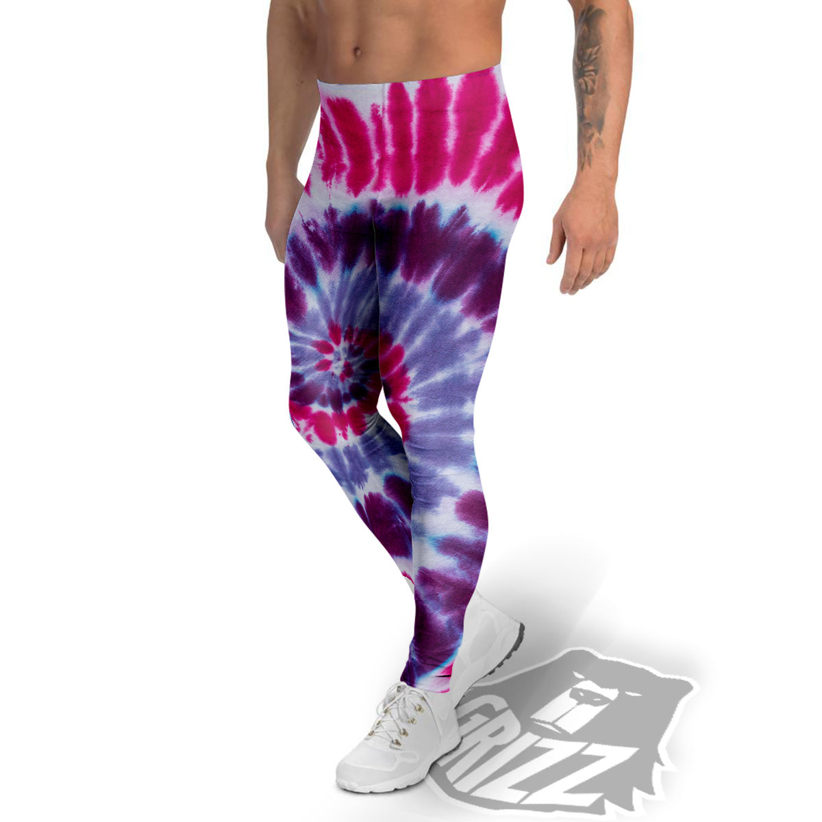 Purple And Blue Tie Dye Spiral Print Men's Leggings-grizzshop