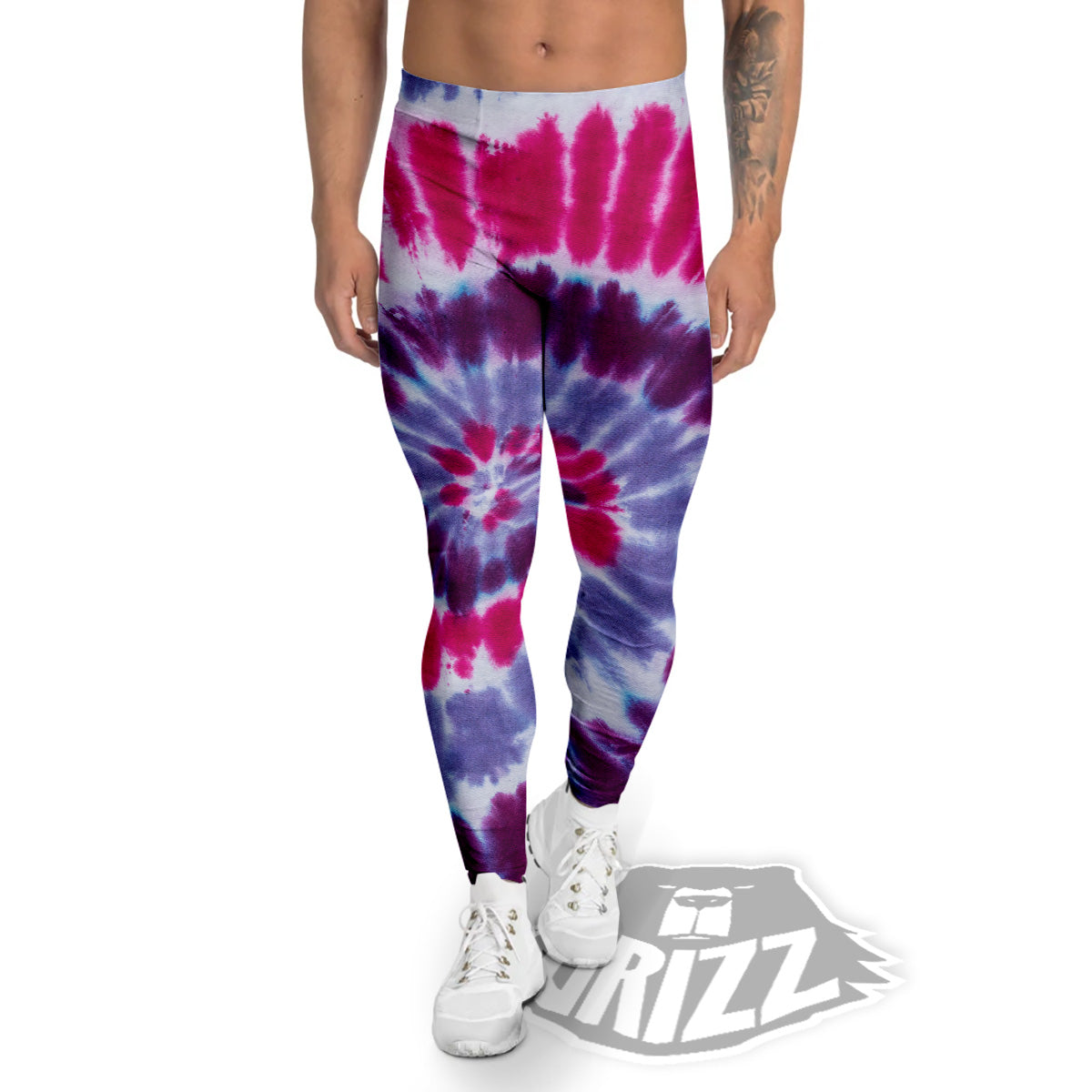 Purple And Blue Tie Dye Spiral Print Men's Leggings-grizzshop