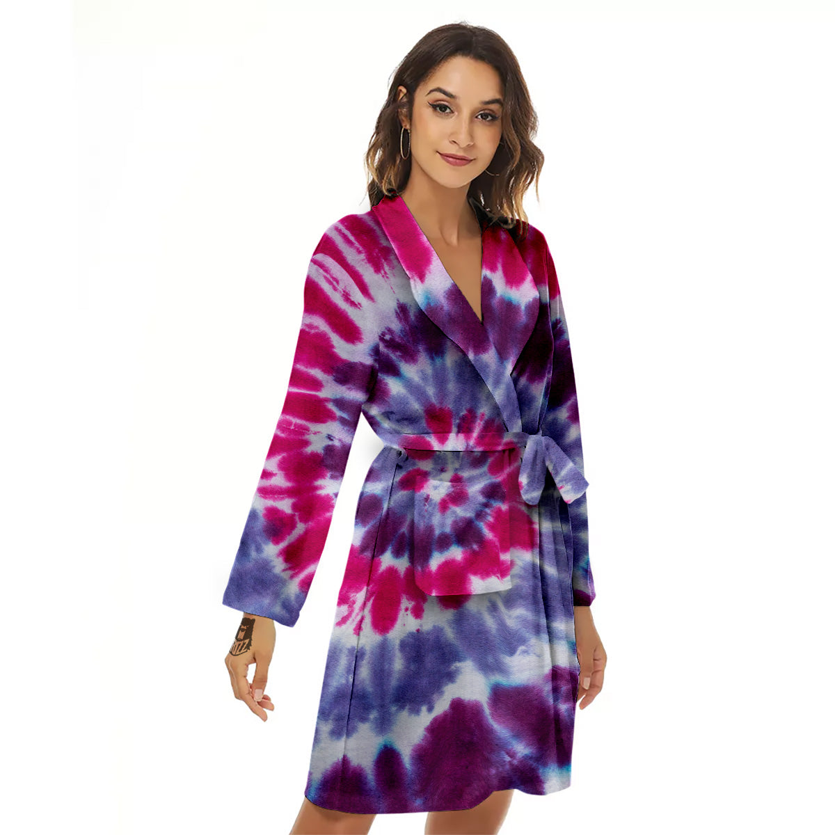 Purple And Blue Tie Dye Spiral Print Women's Robe-grizzshop