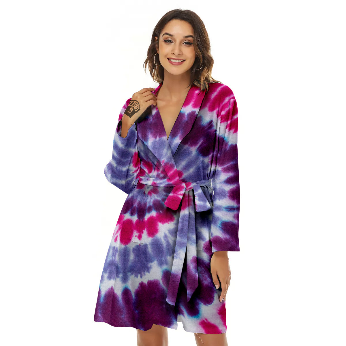 Purple And Blue Tie Dye Spiral Print Women's Robe-grizzshop