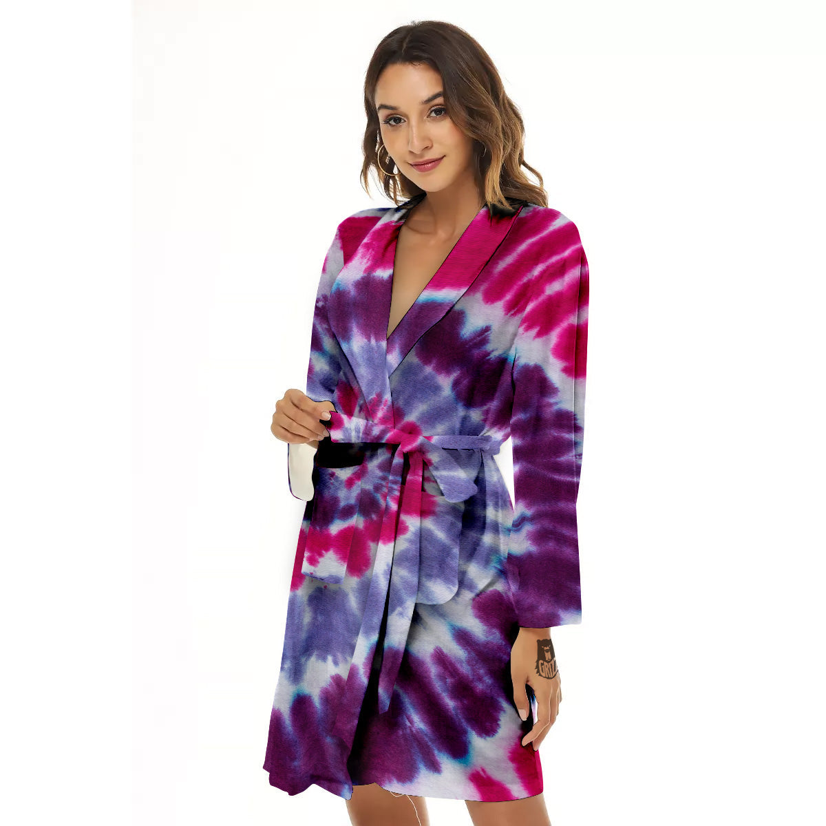 Purple And Blue Tie Dye Spiral Print Women's Robe-grizzshop