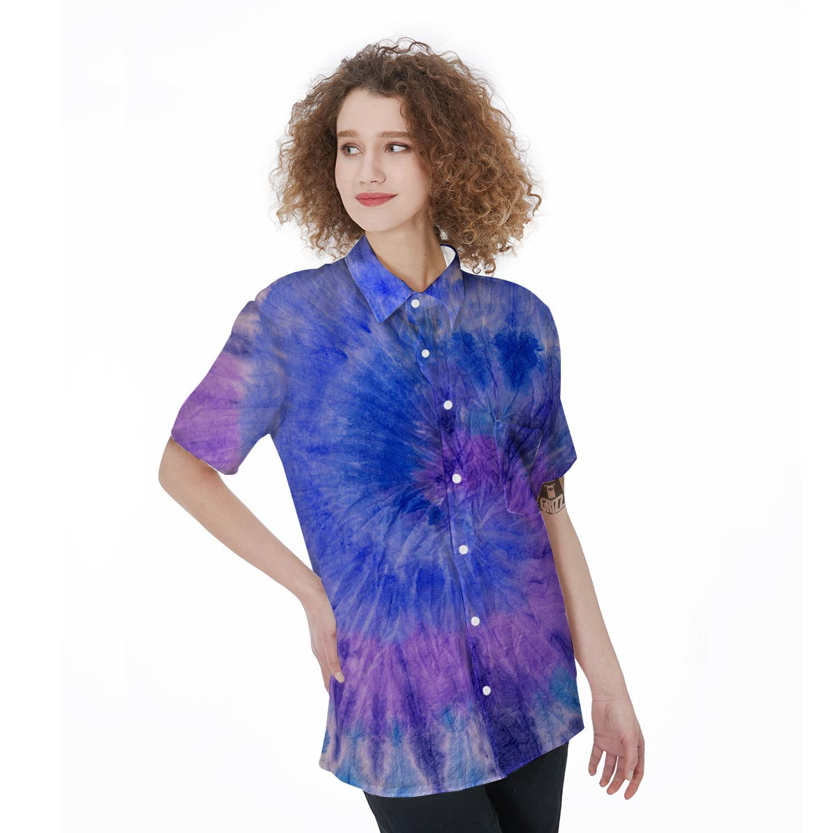 Purple And Blue Tie Dye Women's Short Sleeve Shirts-grizzshop