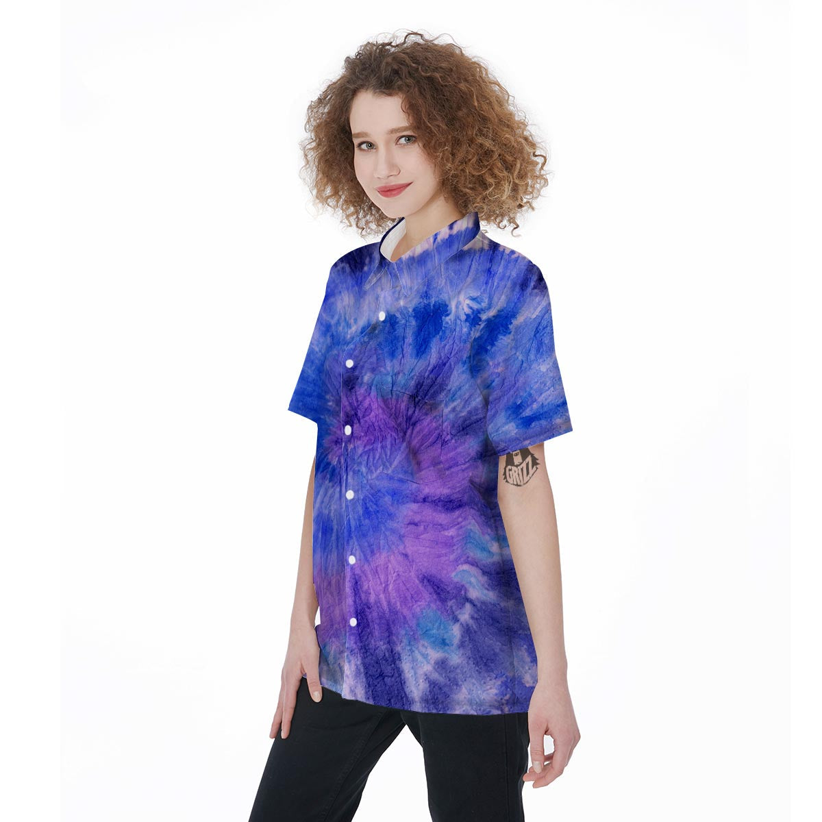 Purple And Blue Tie Dye Women's Short Sleeve Shirts-grizzshop