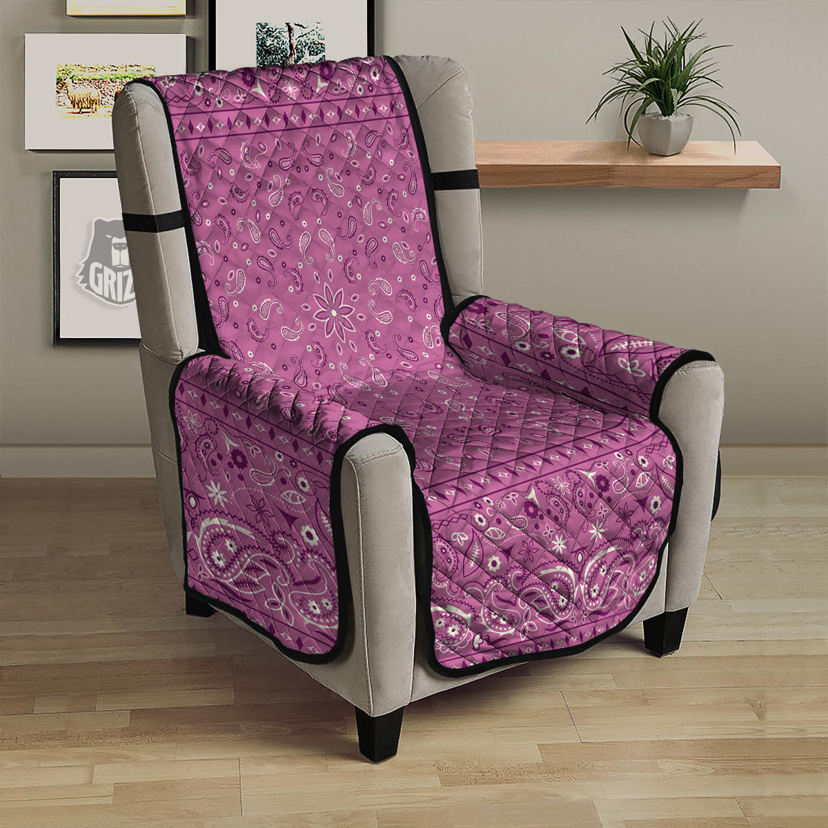 Purple Bandana Print Armchair Protector-grizzshop