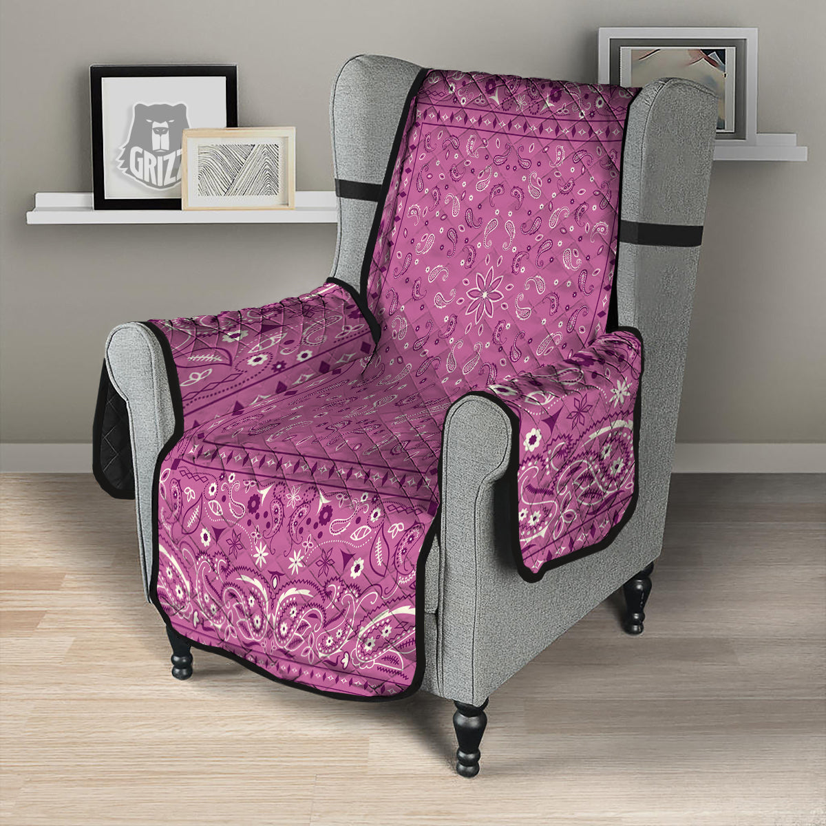 Purple Bandana Print Armchair Protector-grizzshop