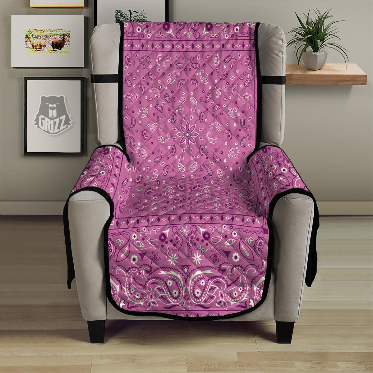 Purple Bandana Print Armchair Protector-grizzshop