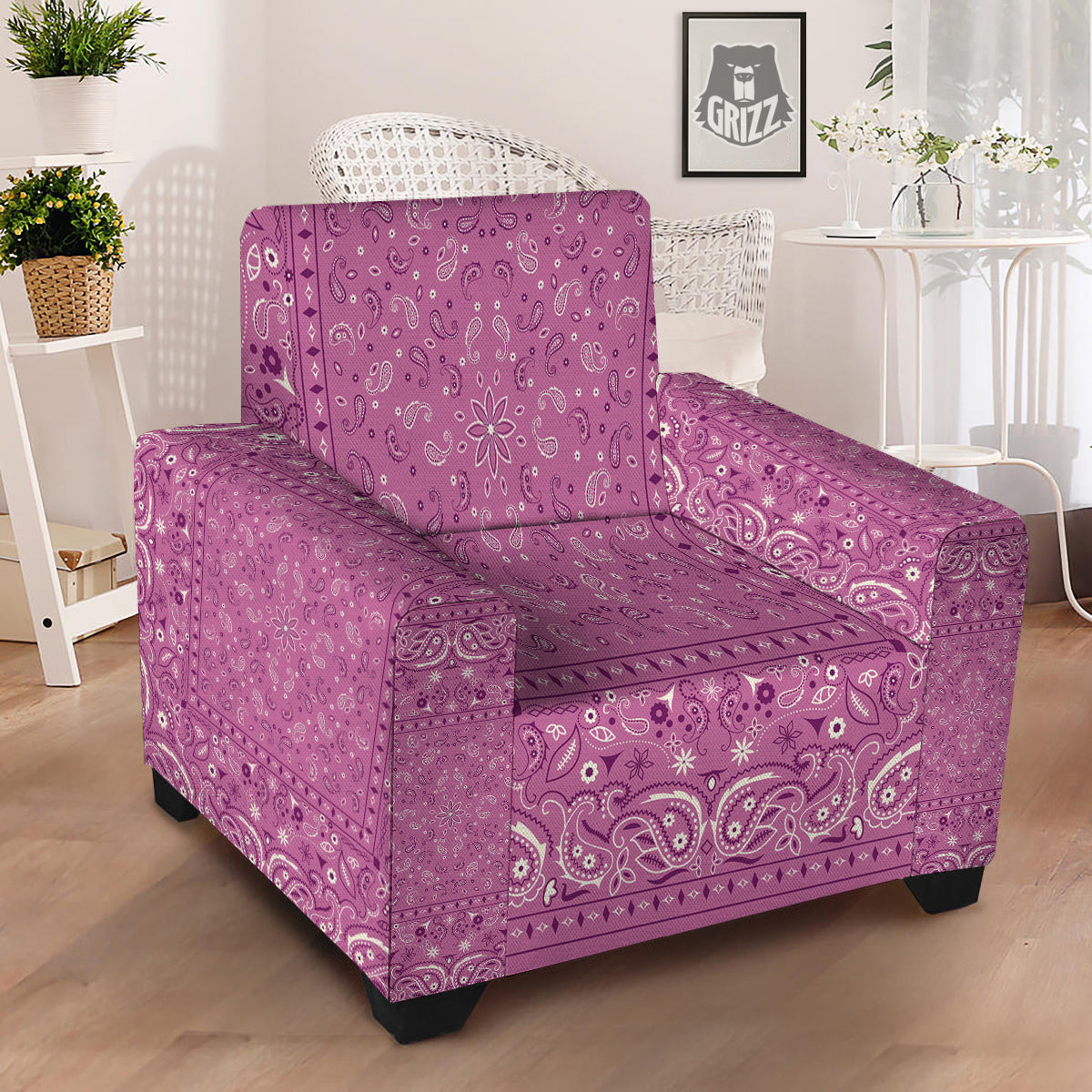 Purple Bandana Print Armchair Slipcover-grizzshop