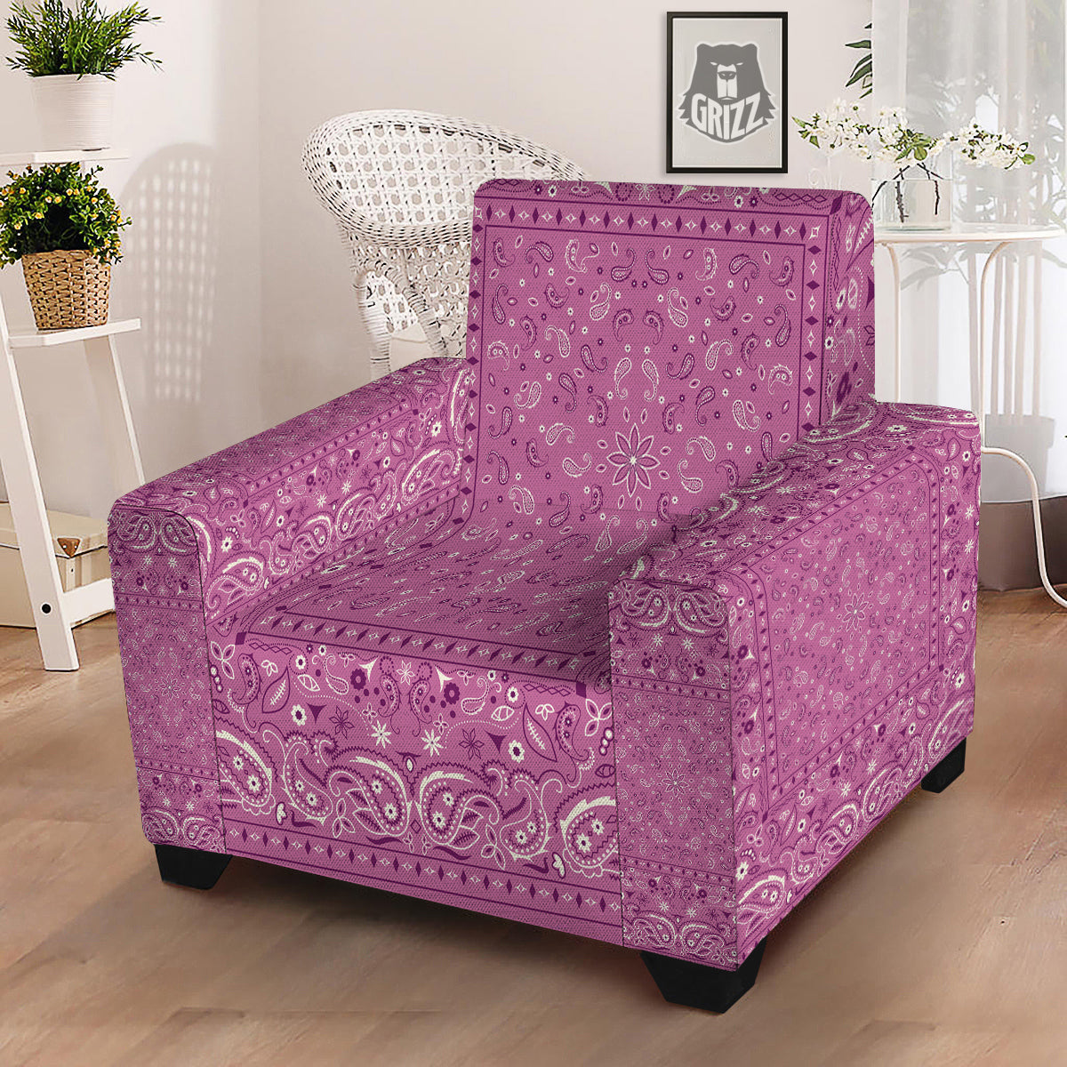 Purple Bandana Print Armchair Slipcover-grizzshop