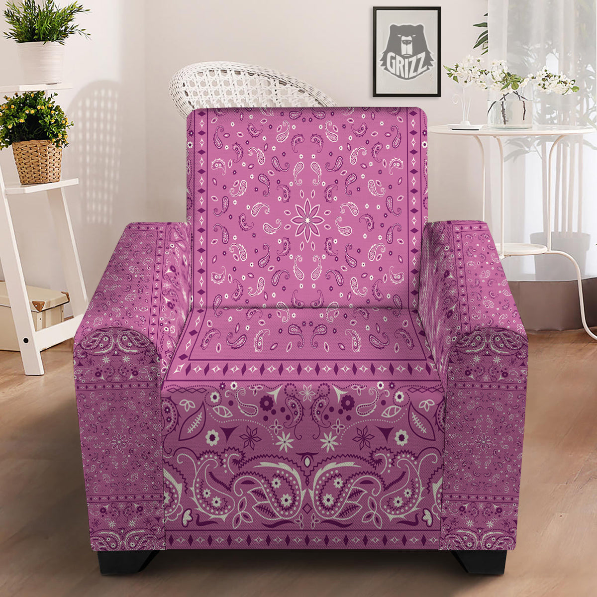 Purple Bandana Print Armchair Slipcover-grizzshop