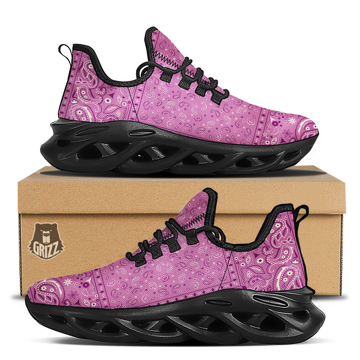 Purple Bandana Print Black Running Shoes-grizzshop