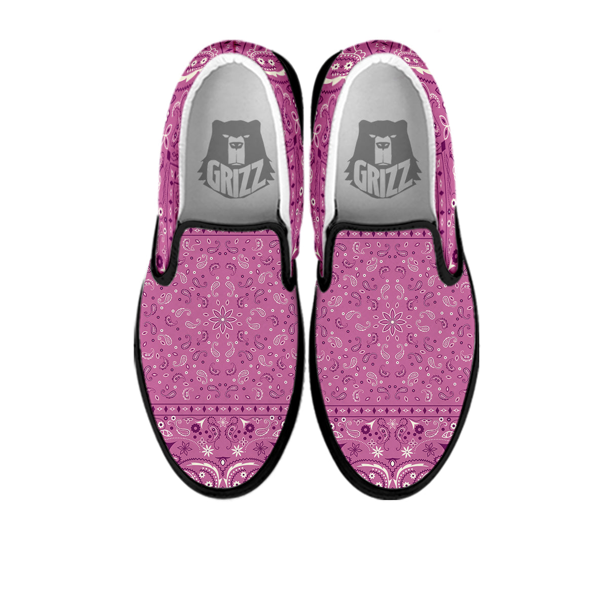 Purple Bandana Print Black Slip On Shoes-grizzshop