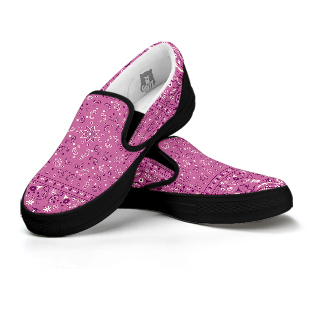 Purple Bandana Print Black Slip On Shoes-grizzshop