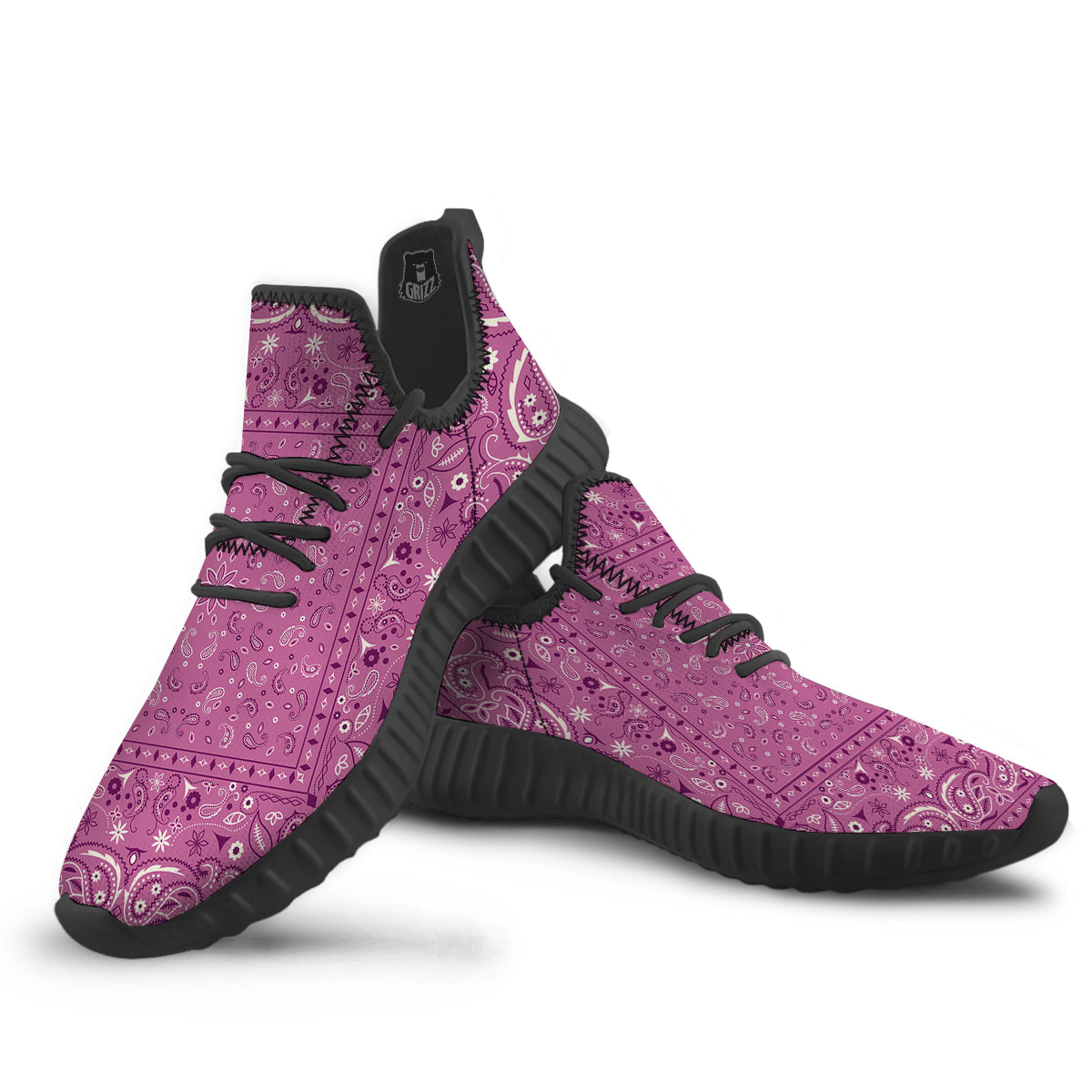 Purple Bandana Print Black Walking Shoes-grizzshop