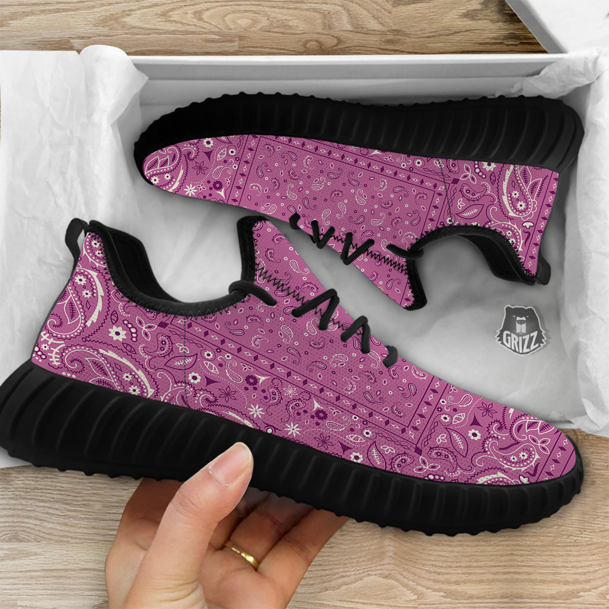 Purple Bandana Print Black Walking Shoes-grizzshop