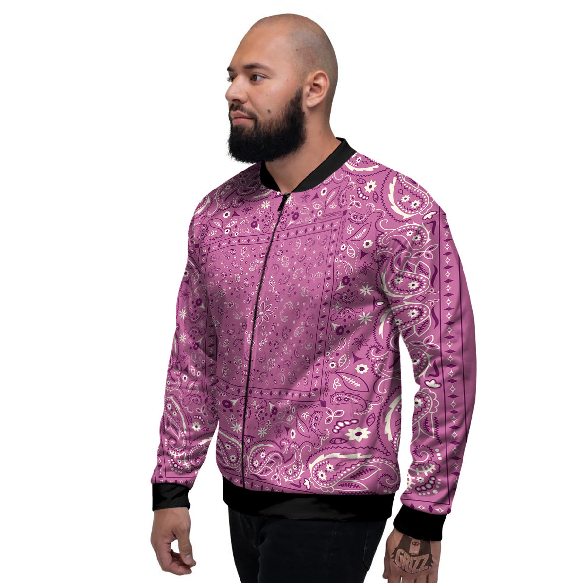 Purple Bandana Print Men's Bomber Jacket-grizzshop