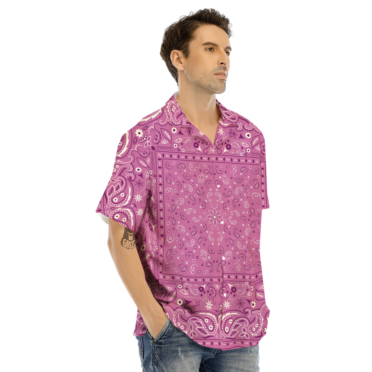 Purple Bandana Print Men's Hawaiian Shirt-grizzshop