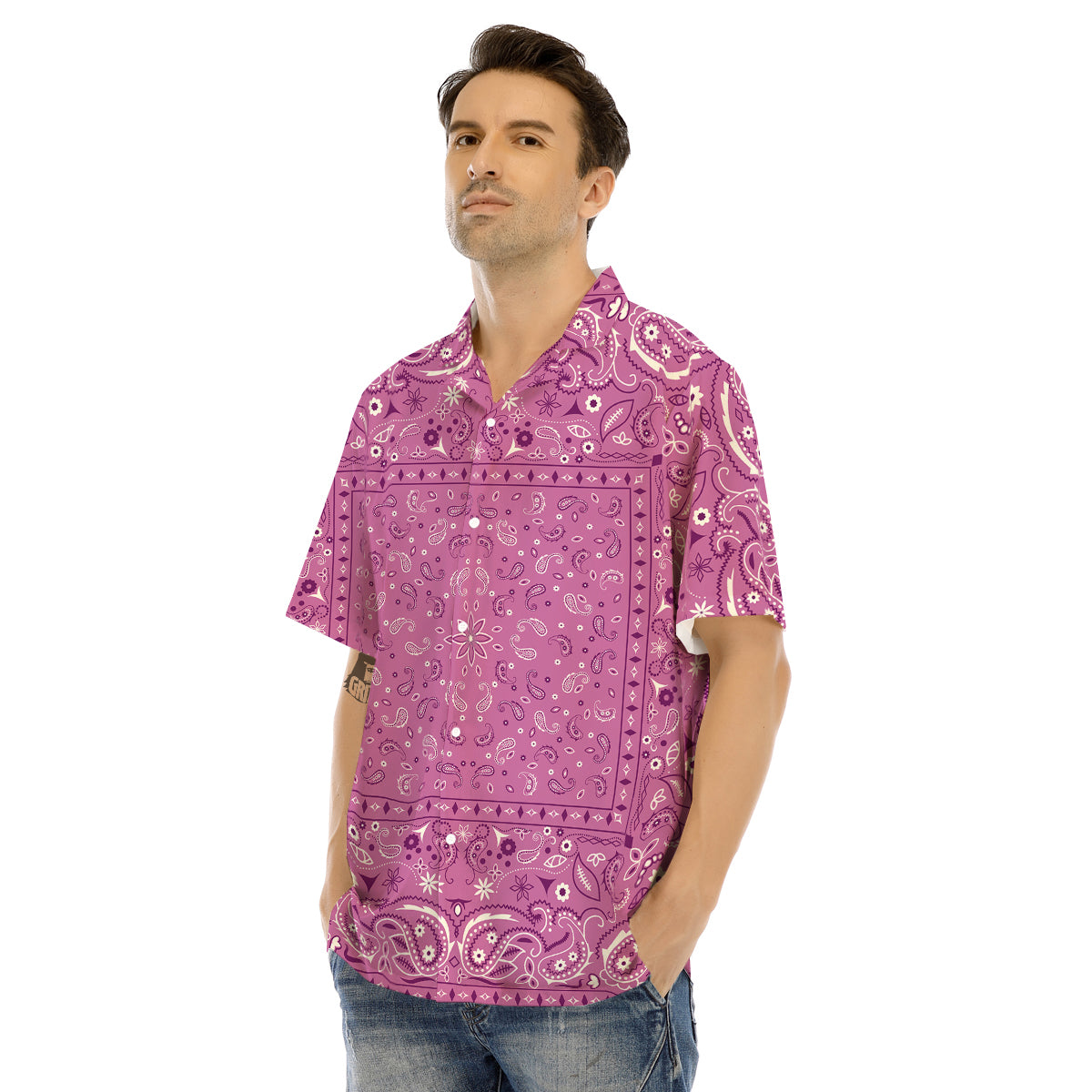 Purple Bandana Print Men's Hawaiian Shirt-grizzshop