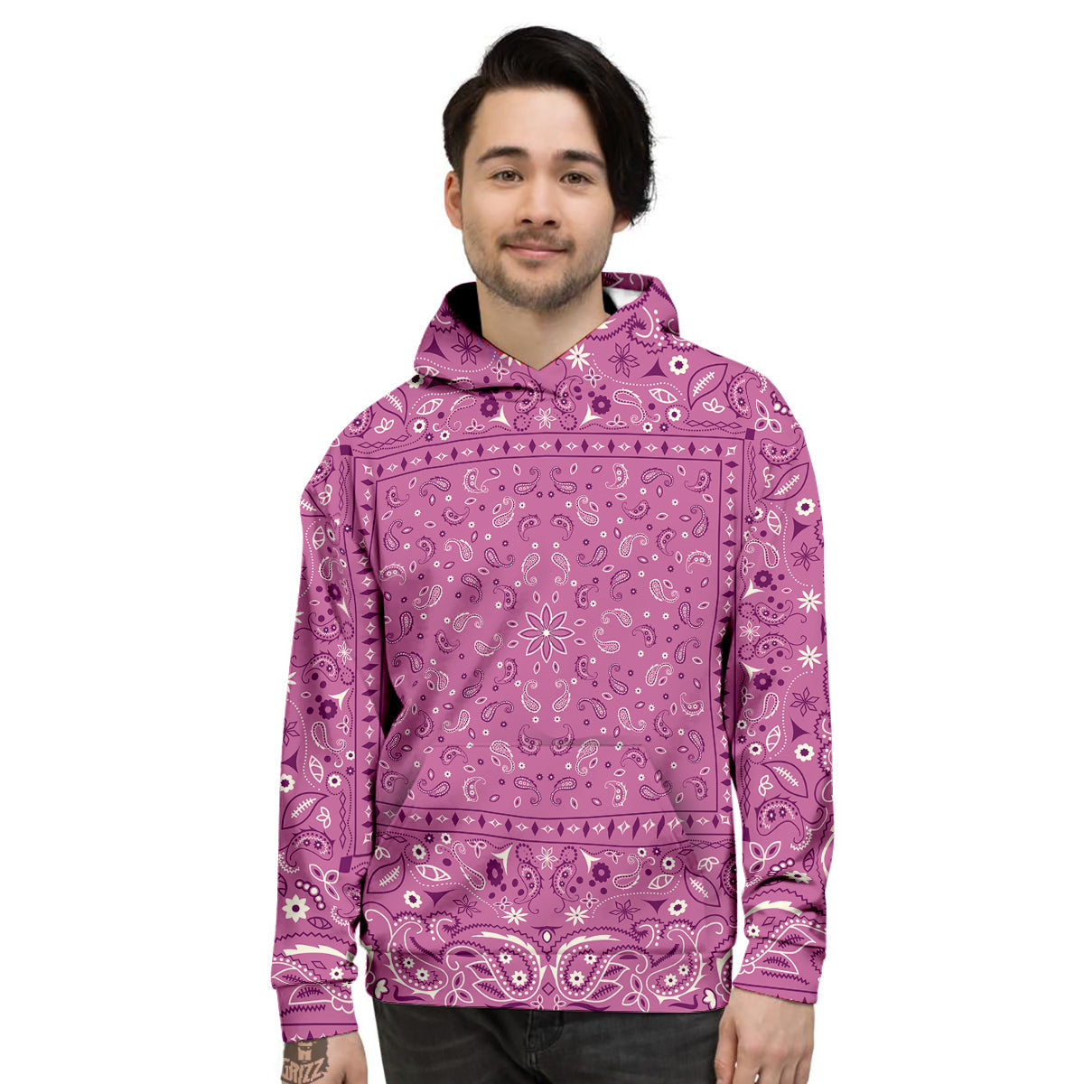 Purple Bandana Print Men's Hoodie-grizzshop